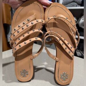 Tory Burch Patos tan Studded Sandals